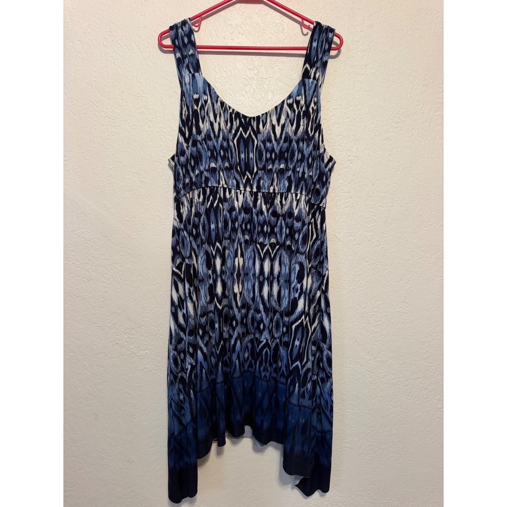 Style & Co Blue Ikat Handkerchief Hem Sleeveless Dress XL Geometric Print